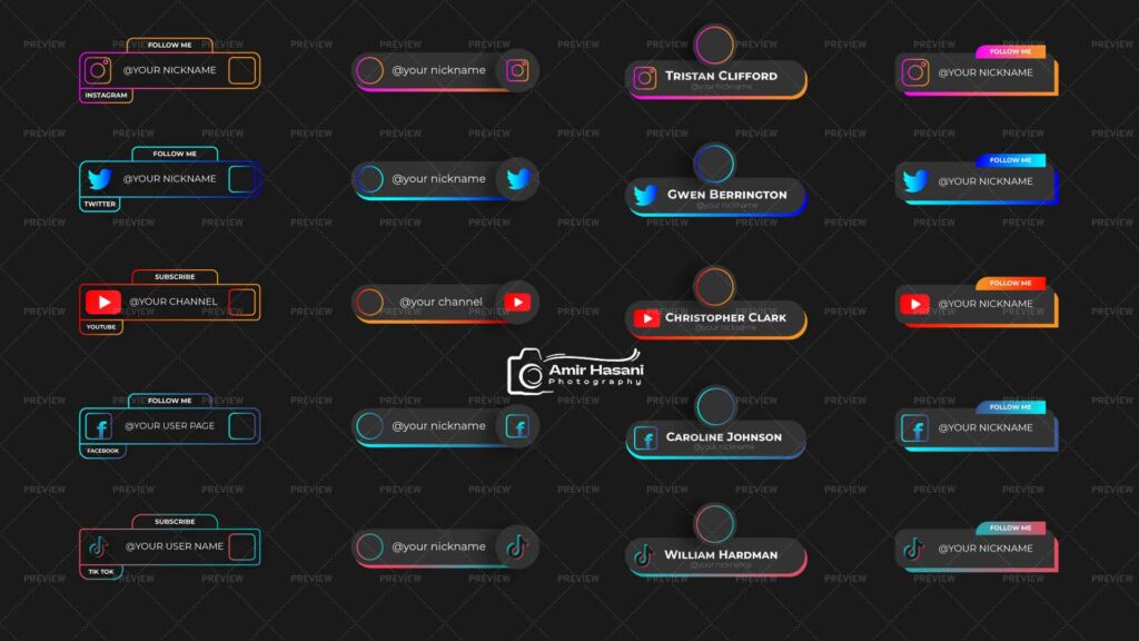دانلود 20 قالب ایلاستریتور Social Media برای زیرنویس ویدیویی