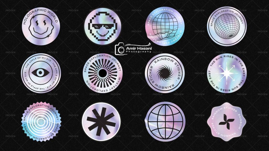 دانلود 12 قالب استیکر نئونی فتوشاپ Neon Holographic