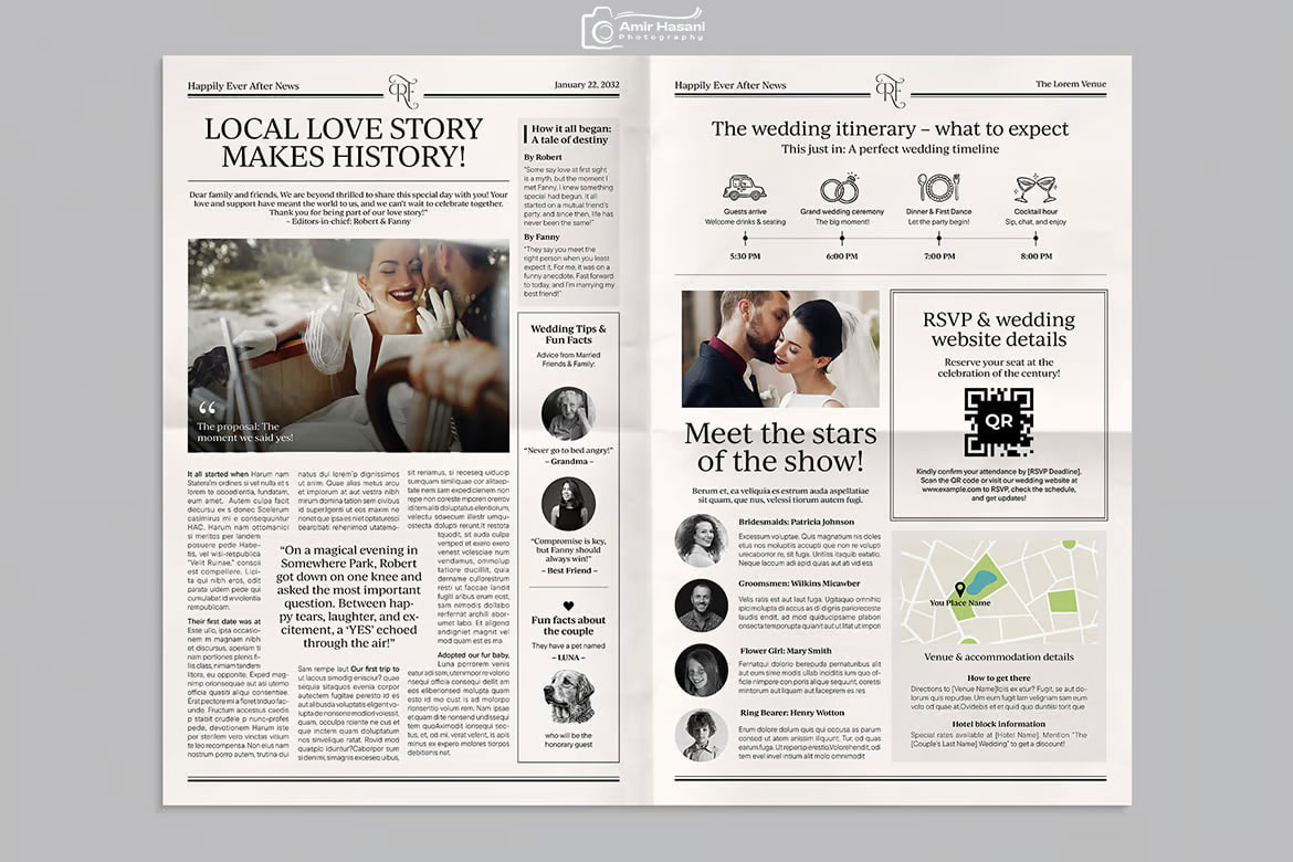 دانلود قالب روزنامه عروسی برای دعوتنامه Wedding Newspaper