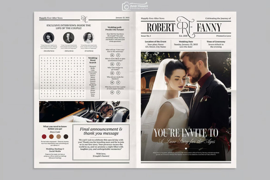 دانلود قالب روزنامه عروسی برای دعوتنامه Wedding Newspaper