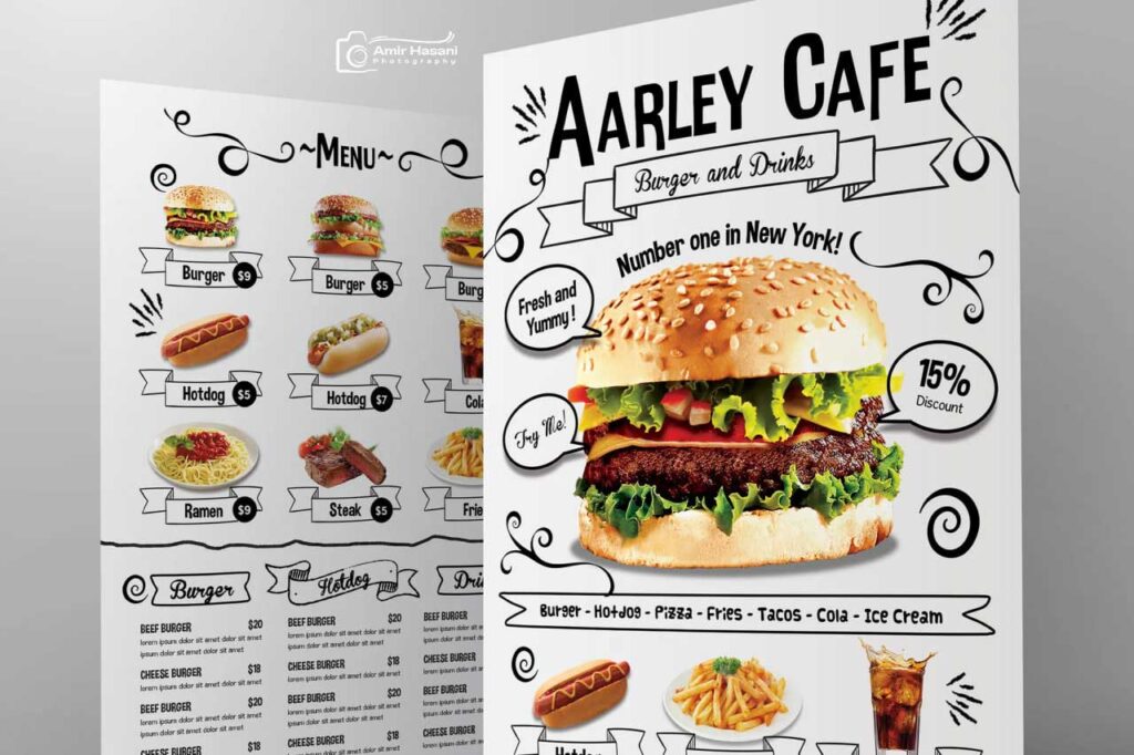 دانلود قالب لایه‌باز منوی کافه و کارت ویزیت، Doodle Cafe Menu
