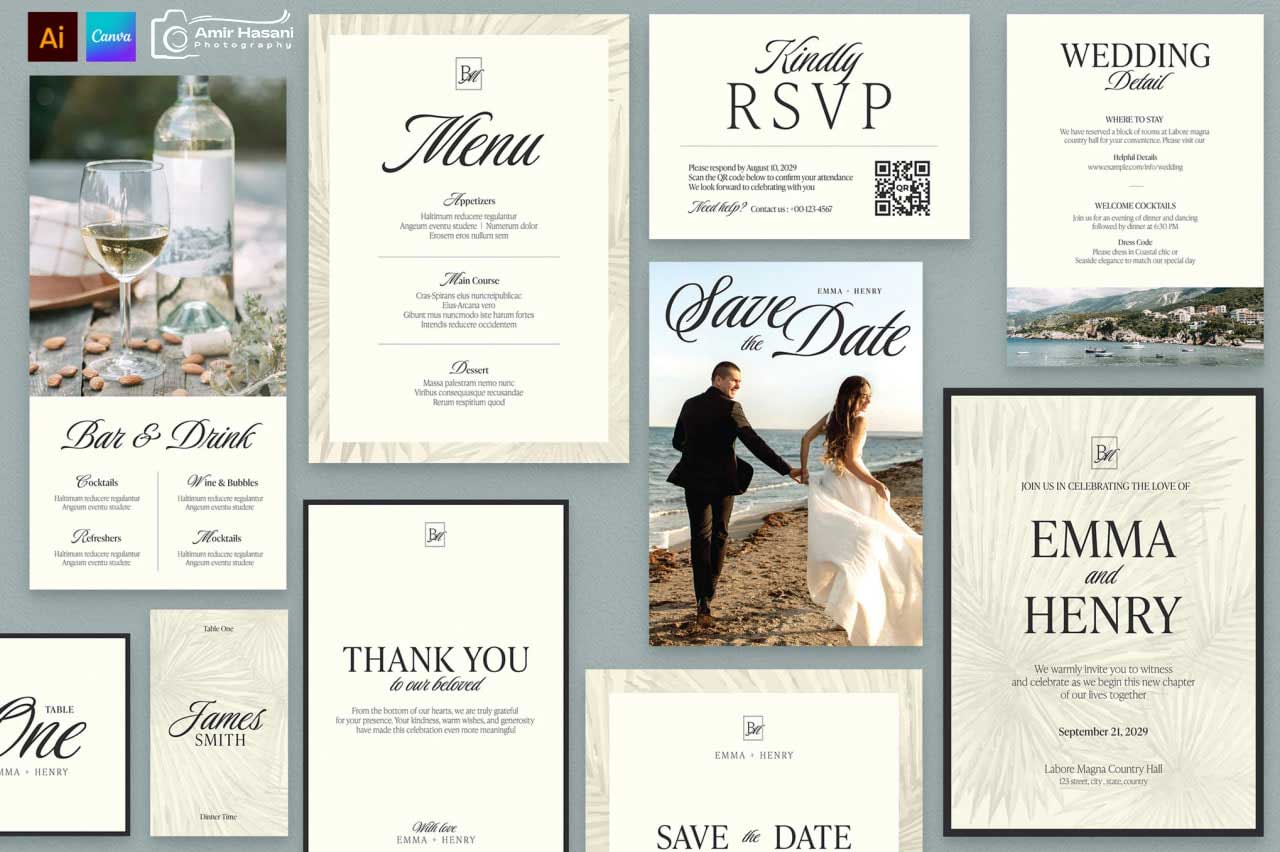 دانلود ست لوازم چاپی مراسم عروسی Wedding Stationery Set